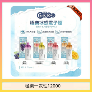 【8種口味】極楽 12000口一次性電子煙|超大容量 |口感絲滑|新品